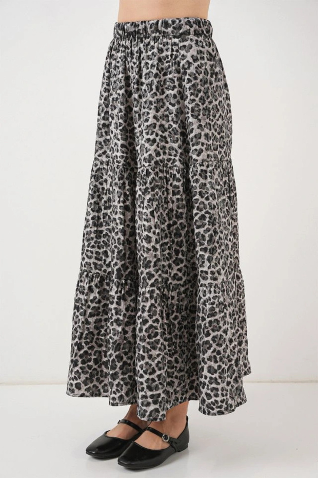 Patterned Long Skirt 8053 - Anthracite - 2