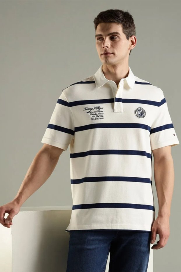 Mens Striped Regular Fit Cotton Polo T-Shirt