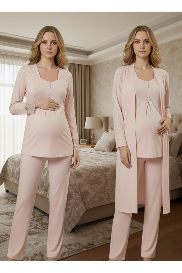 New Season Stylish Salmon Long Sleeve 100% Cotton Special Design Maternity Pajama Set