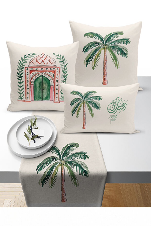 Ramadan Bohemian Series Set of 3 Cushions + 1 Table Runner Digital Print (Ramadan Set)