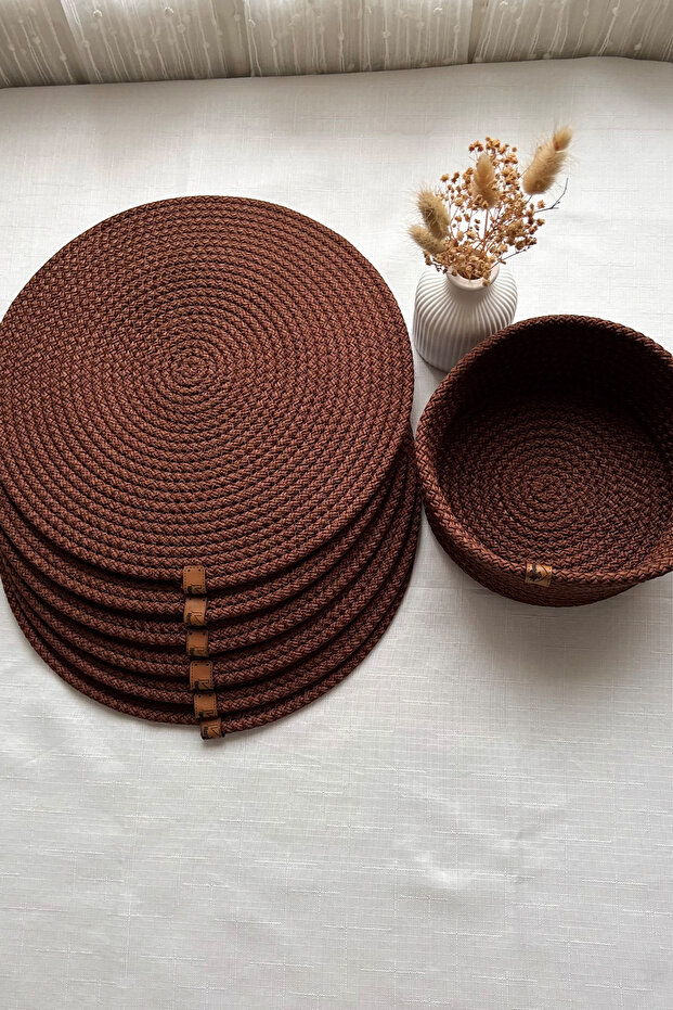 Dark Brown American Serving Set Supla 7 Piece Bread Basket, Plate Coaster, Ms Home Series