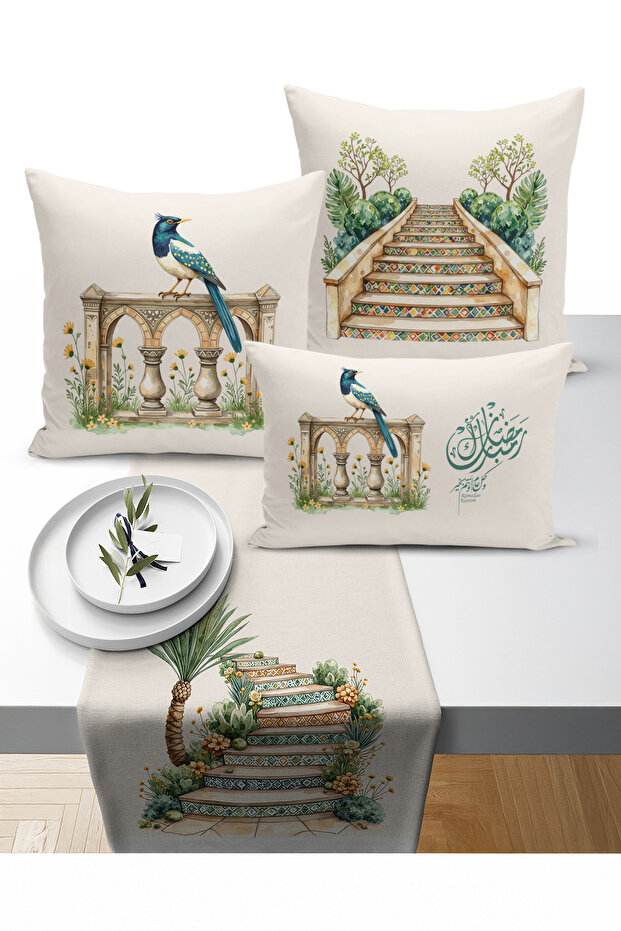 Ramadan Bohemian Series Set of 3 Cushions + 1 Table Runner Digital Print (Ramadan Set)
