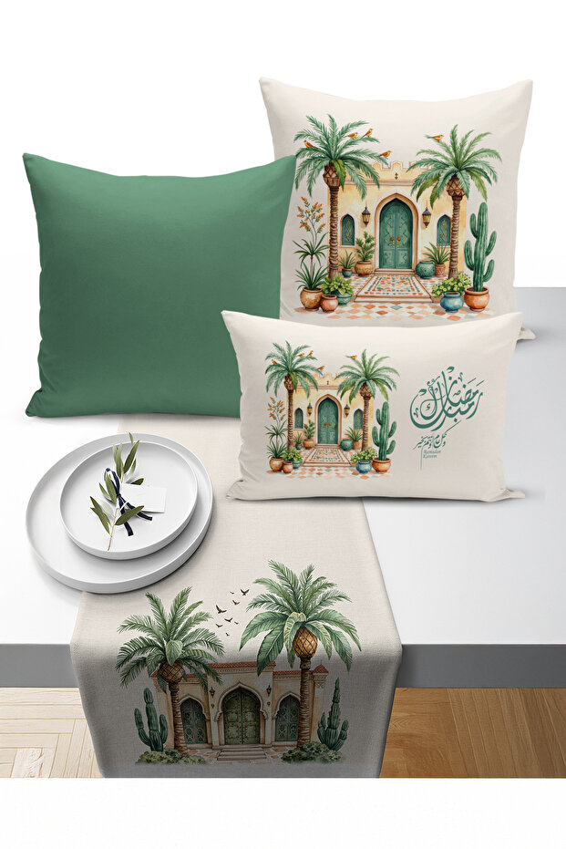 Ramadan Bohemian Series Set of 3 Cushions + 1 Table Runner Digital Print (Ramadan Set)