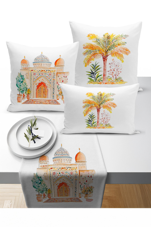 Ramadan Bohemian Series Set of 3 Cushions + 1 Table Runner Digital Print (Ramadan Set)
