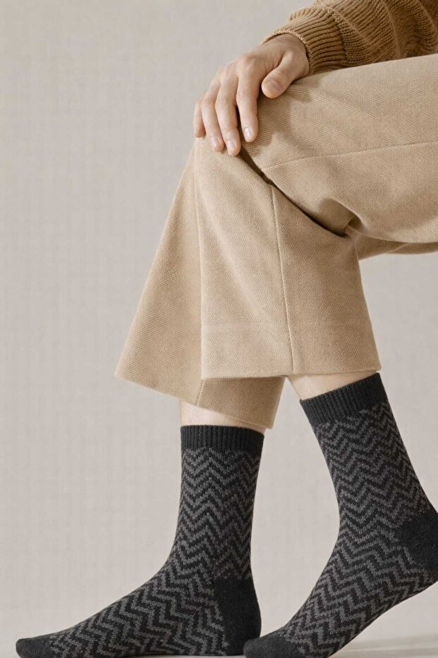 Patterned Lambswool Wool Men's Socks - 1