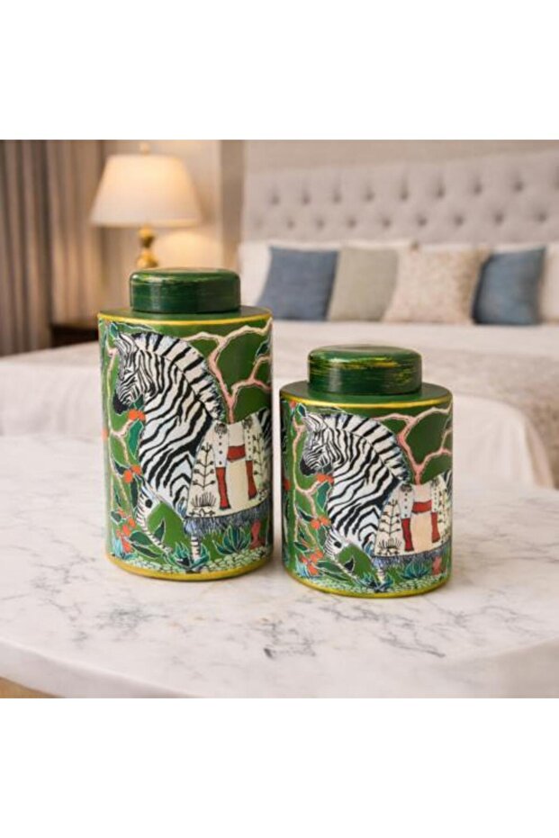 Ceramic Decorative Vases Set with Zebra Pattern - 1