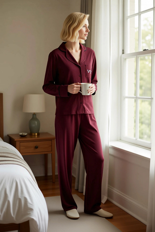 Women's Shirt Collar Standard Sleeve Regular Fit Pajama Set Functional Quality 100% Cotton