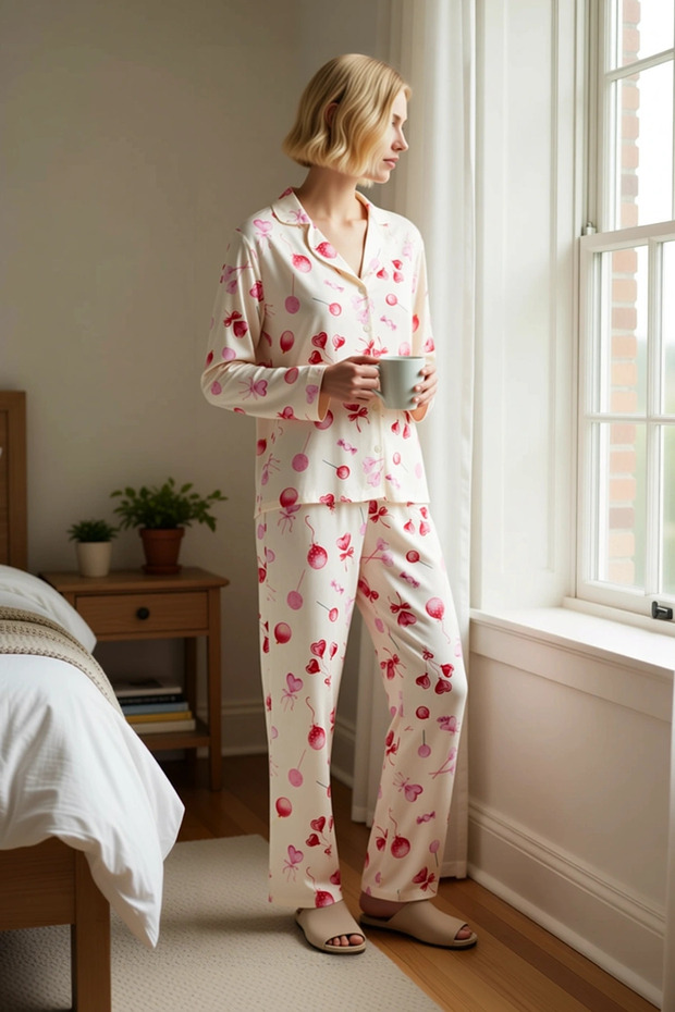 Women's Shirt Collar Standard Sleeve Regular Fit Pajama Set Functional Modern
