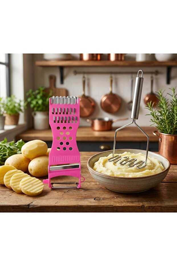 Stainless Steel Potato Masher and Multifunctional Slicer Peeler 2-Piece Kitchen Prep Set