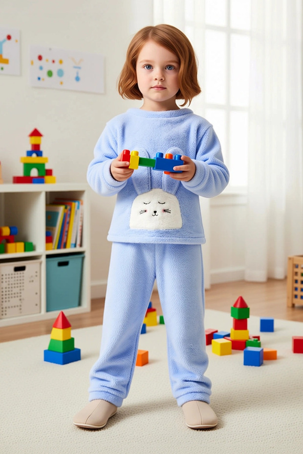 Girls' Crew Neck Standard Sleeve Long Sleeve Regular Fit Plush Knitted Pajama Set Durable