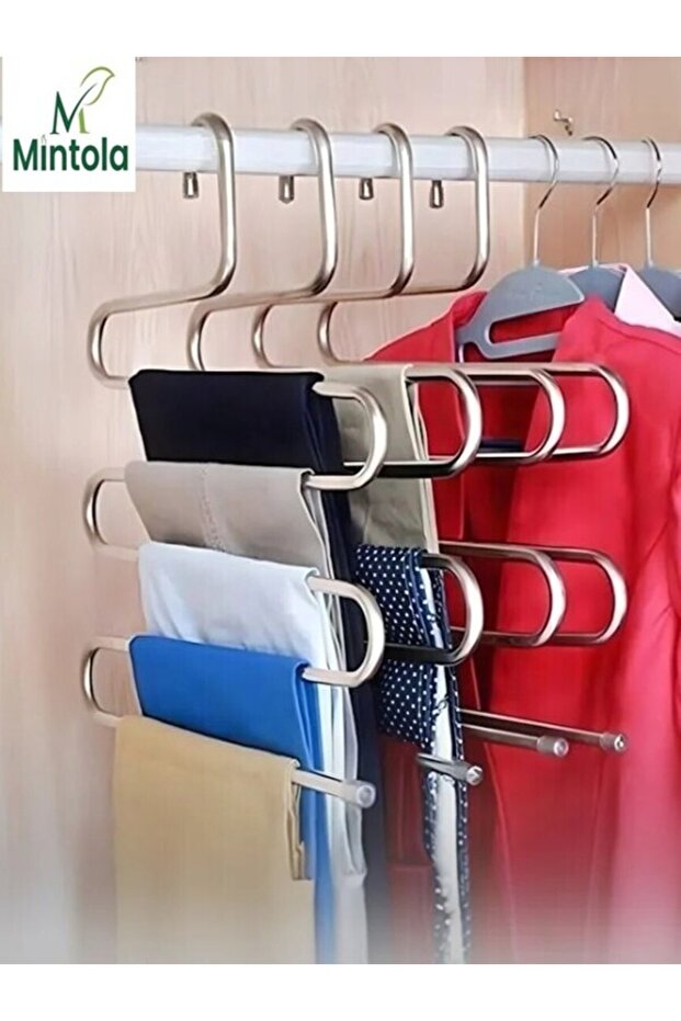 Aveo 1 Piece 5-Compartment Metal Clothes Hanger - Clothes, Pants, Scarves, Outfits Wardrobe Organizer