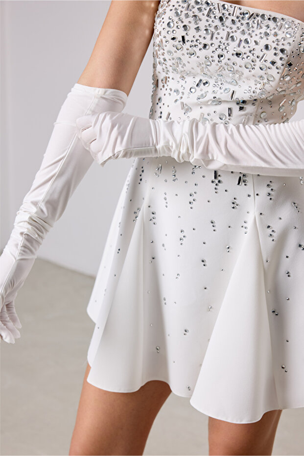 Taş İşlemeli Straplez Mini Abiye Davet Elbisesi - 6