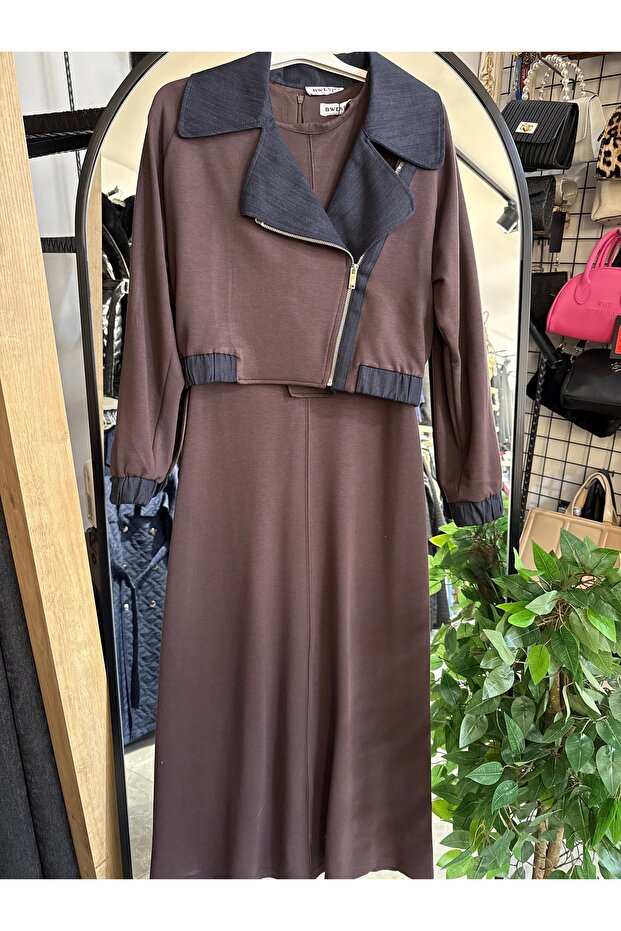 Kot Detaylı 2 Parça Elbise - 1