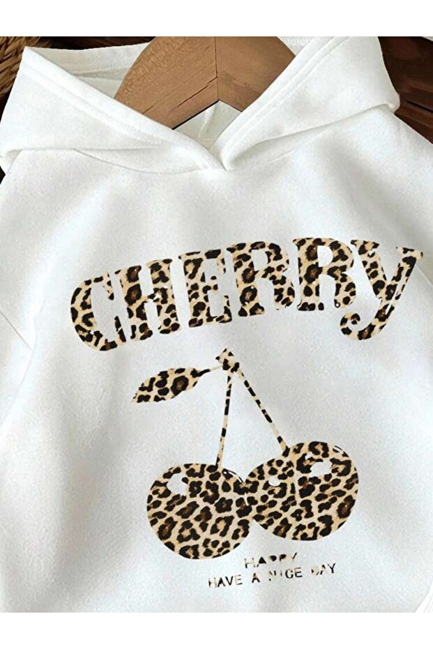 Cherry Printed Hooded 100% Cotton Children's Sweatshirt