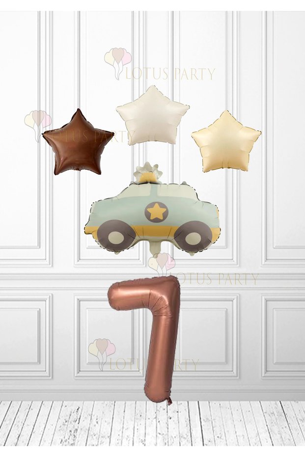 Brown Star Cream Star Balloon Cream Blue Color Police Car Balloon - Brown Number Balloon 1 Year Old