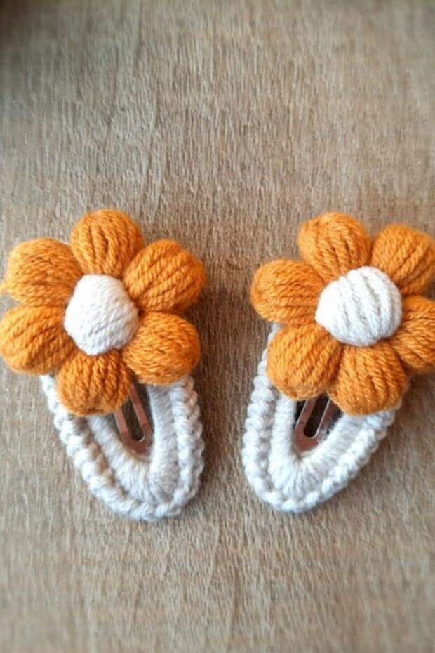 Amigurumi Knitting Thread Handmade 2-Piece Pofidic Daisy Snap Buckle Set