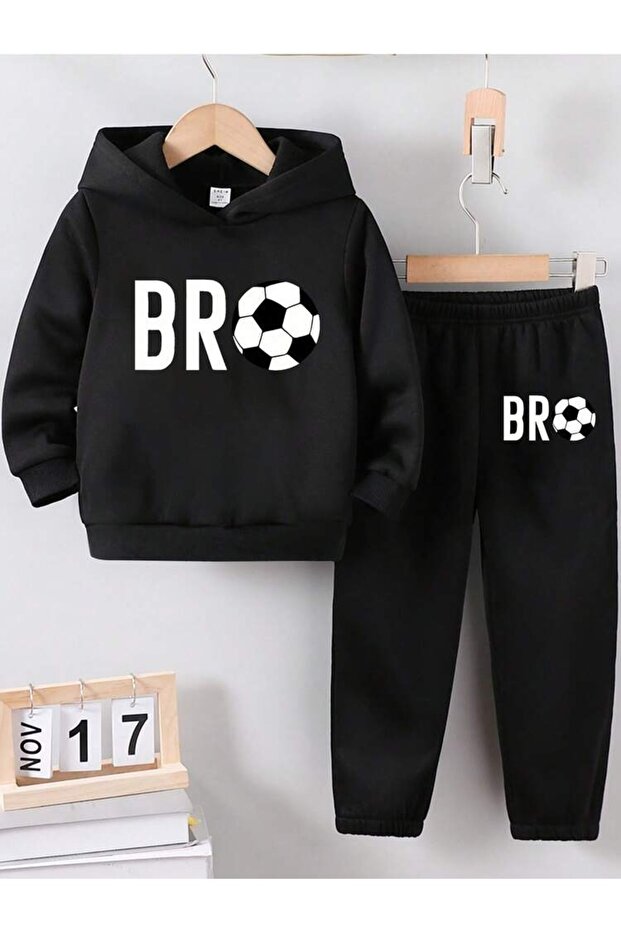Bro Printed Hooded Combination Bottom Top Tracksuit Set