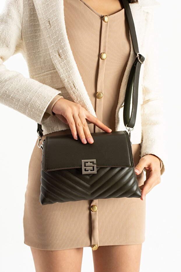 Women's Stylish Designed Medium Size Crossbody Bag, Chain Strap, Embroidery and Flap Detail Shoulder Bag 734