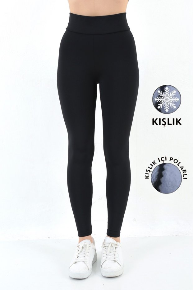 Women's Black Winter Leggings with Fleece Inside, High Waist, Elastic, Firming t Shaping / Sculpting Featured Leggings
