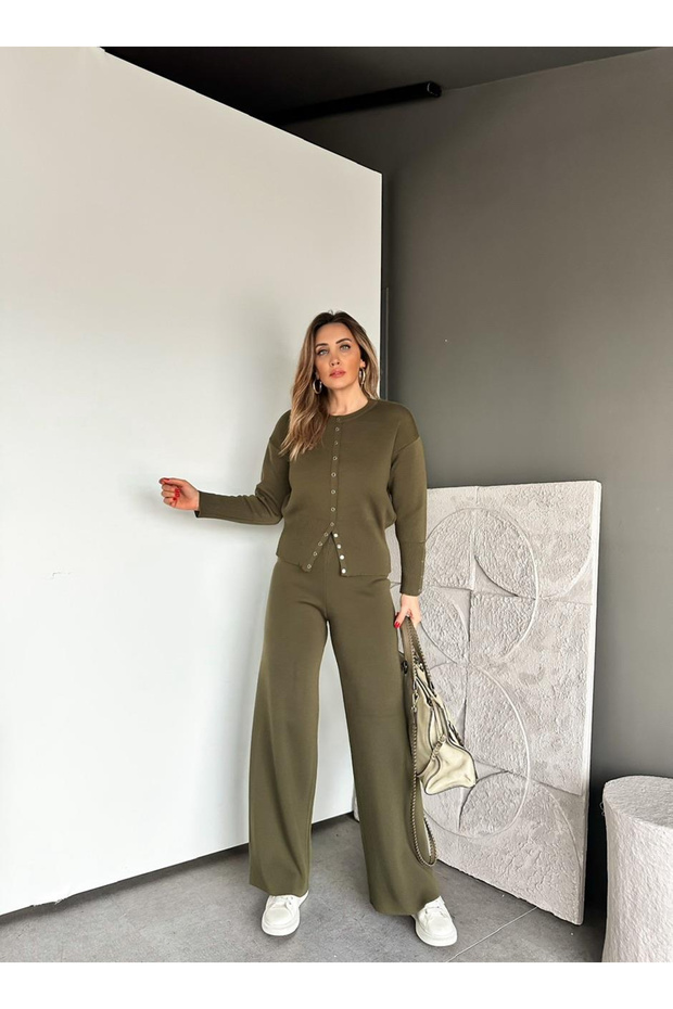 Women's Waist Detailed Snap Fastener Knitwear Set