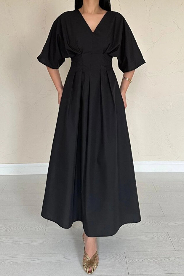 Black Pleated Long Dress - 4