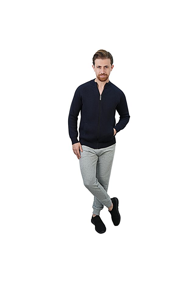Men's Cotton - Acrylic Texture Stitch Mock Neck Raglan Cardigan