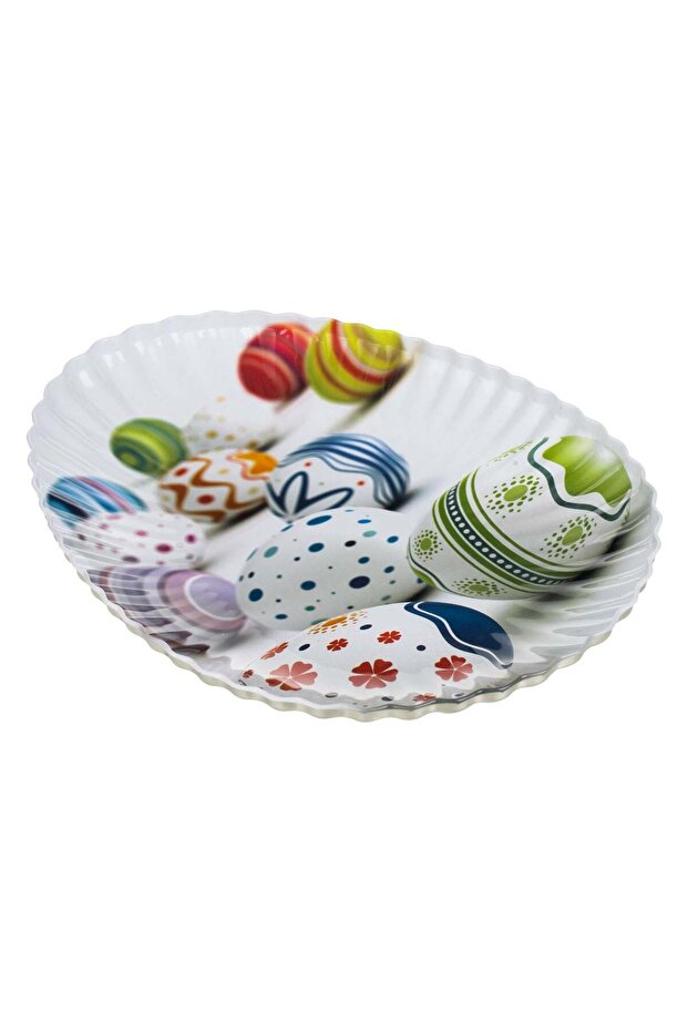 Decorative Easter Plate White Metallic with Easter Egg Pattern 23.5cm - 2