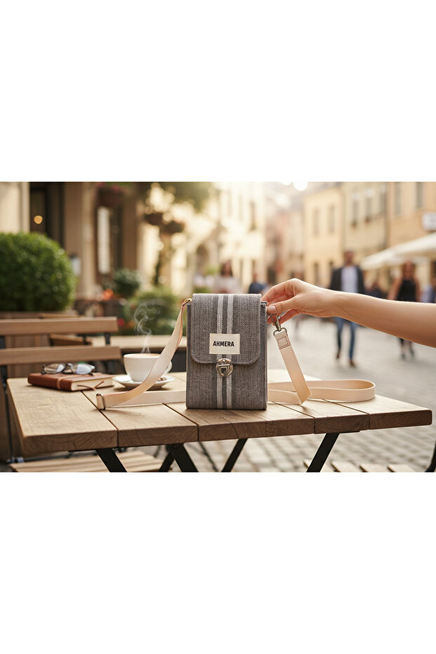 Brown Striped Multi-Purpose Small Shoulder Bag with Compartments