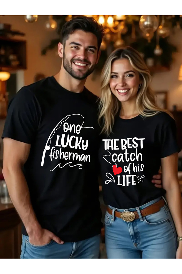 Double Matching Set 1 Men's Model Valentine's Day Printed Relaxed Fit T-shirt