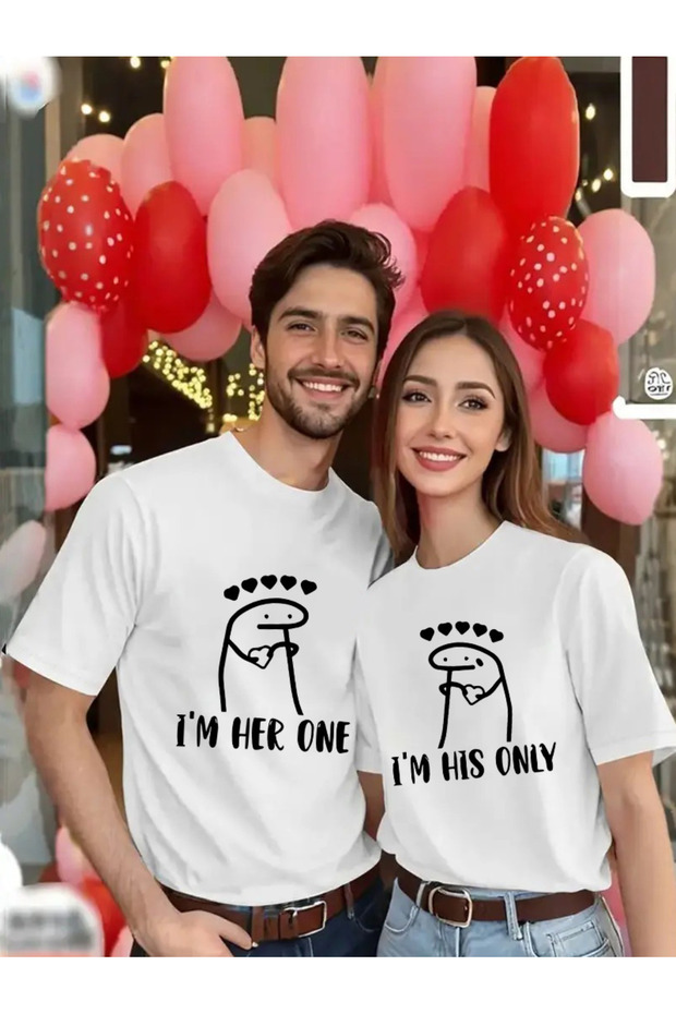 Double Matching Set 1 Men's Model Valentine's Day Printed Relaxed Fit T-shirt
