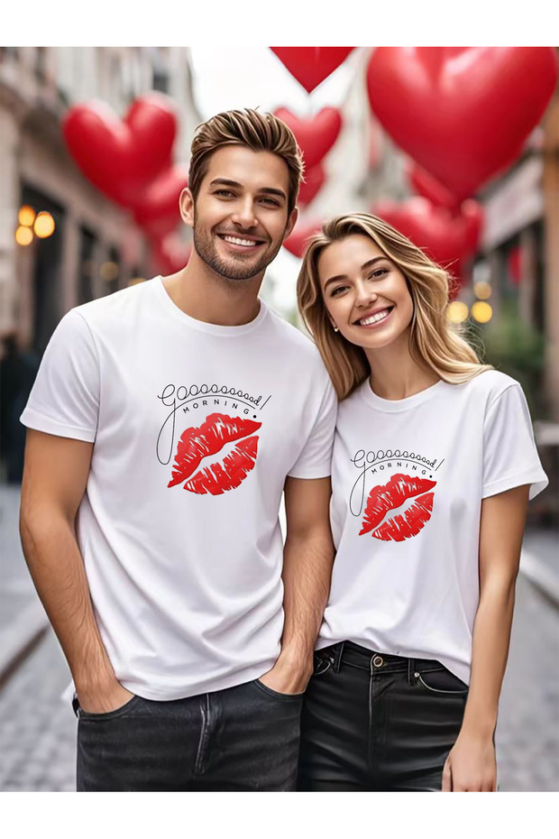Double Matching Set 1 Men's Model Valentine's Day Printed Relaxed Fit T-shirt