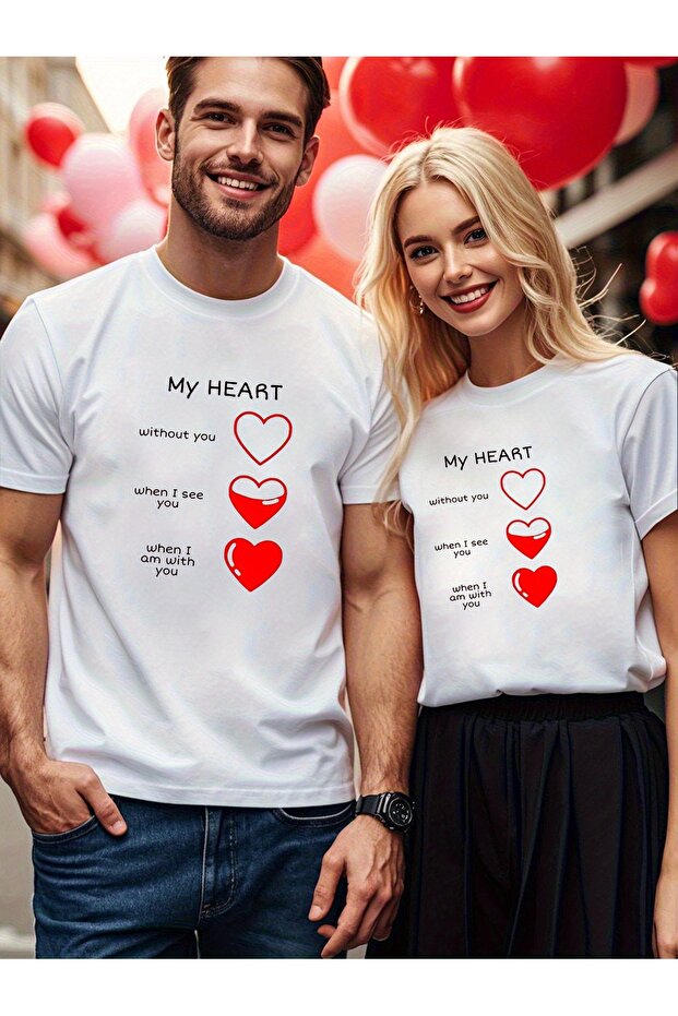 Double Matching Set 1 Men's Model Valentine's Day Printed Relaxed Fit T-shirt