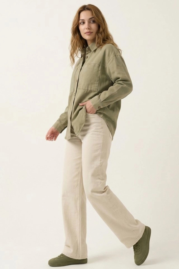 20192 Oversize Gabardin Gömlek Ceket - Haki - 2