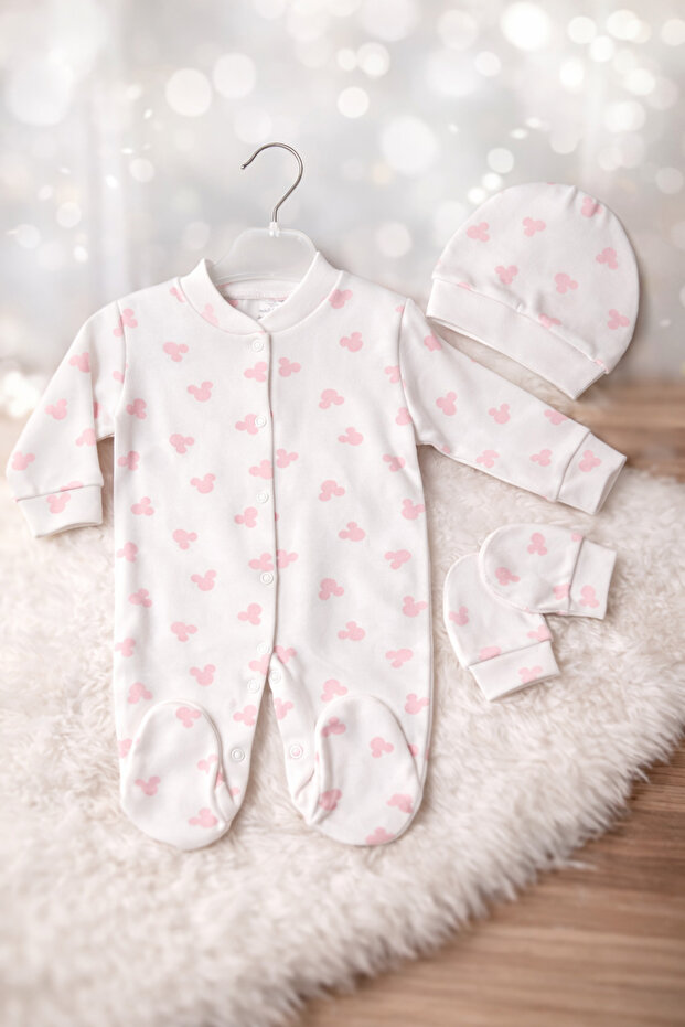 bebek tulum pamuklu sapka eldivenli 3lü set - 1