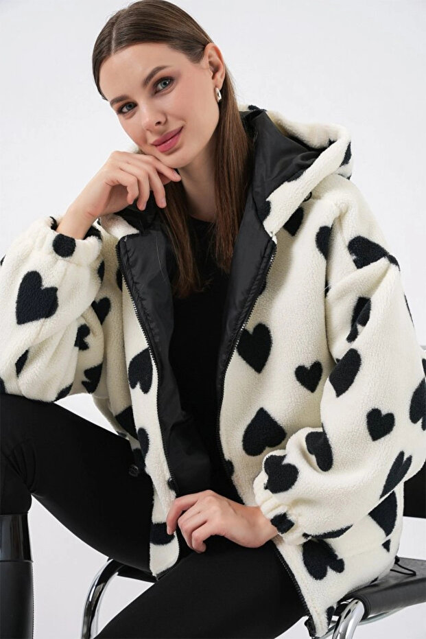 Hooded Plush Jacket 5236 - Ecru - 1