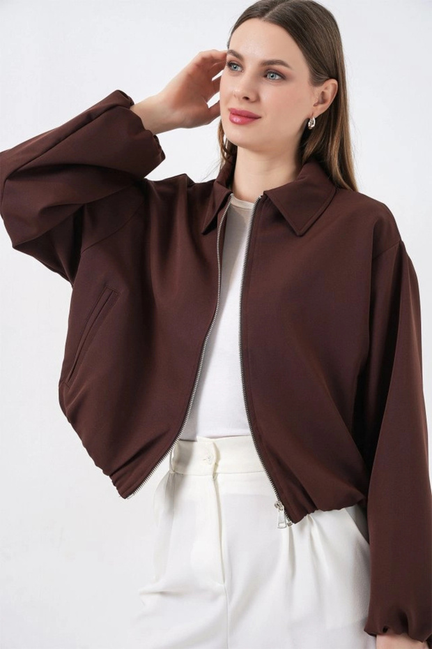 قصة فضفاضة سترة بسحاب 0735 - بني - 3