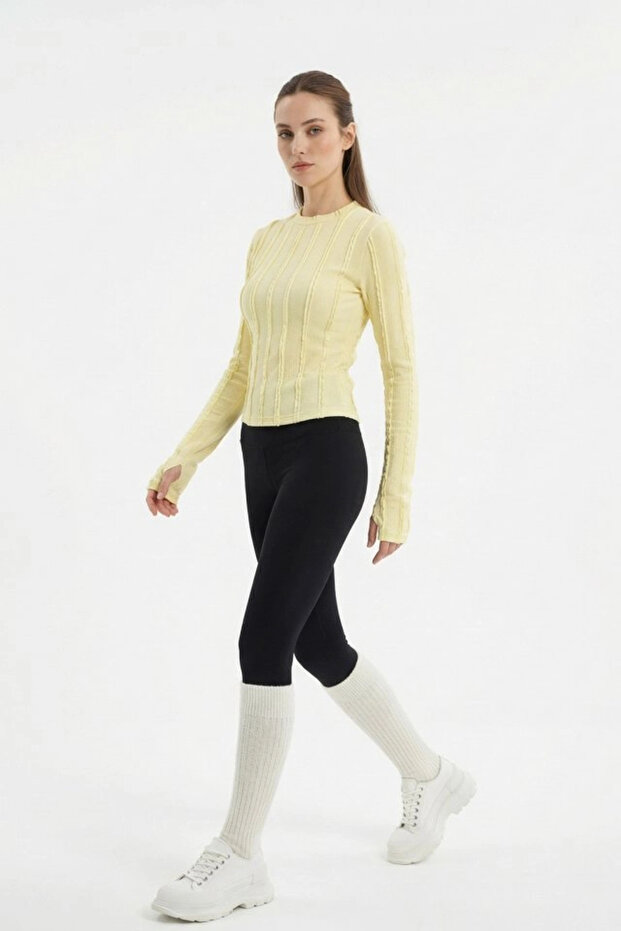 Dokulu Örme Bluz 980 - Sarı - 3