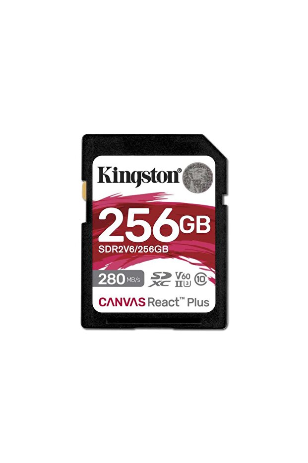 بطاقة ذاكرة كينغستون data-n38 SDR2V6-256GB Canvas React Plus SDXC UHS-II 280R-150W U3 V60 لتصوير الفيديو عالي الدقة الكاملة و4K