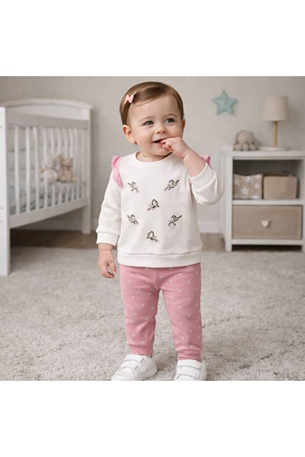 Baby Girl Set 2-Piece - Bird Embroidered
