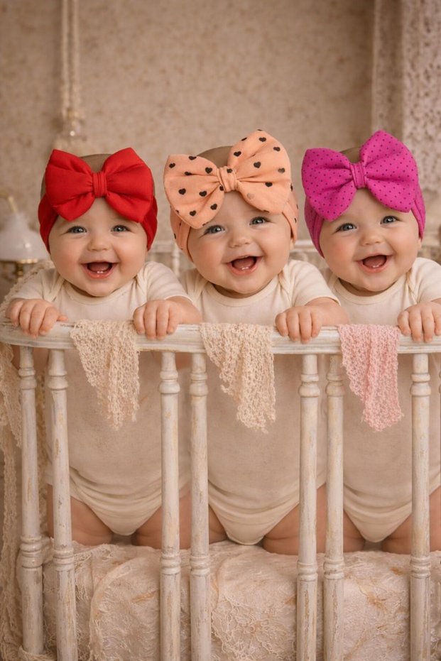 3-Piece Baby Girl Stylish Hair Band with Bow/Baby Girl Bandana/Baby Girl Hair Band/0-12 Months Hair Band