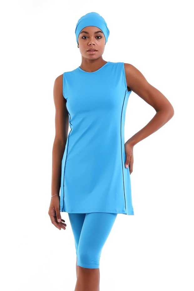 Zero Sleeve Semi-Closed Hijab Swimsuit with Attached Chest Pad Available in the Underwear Part