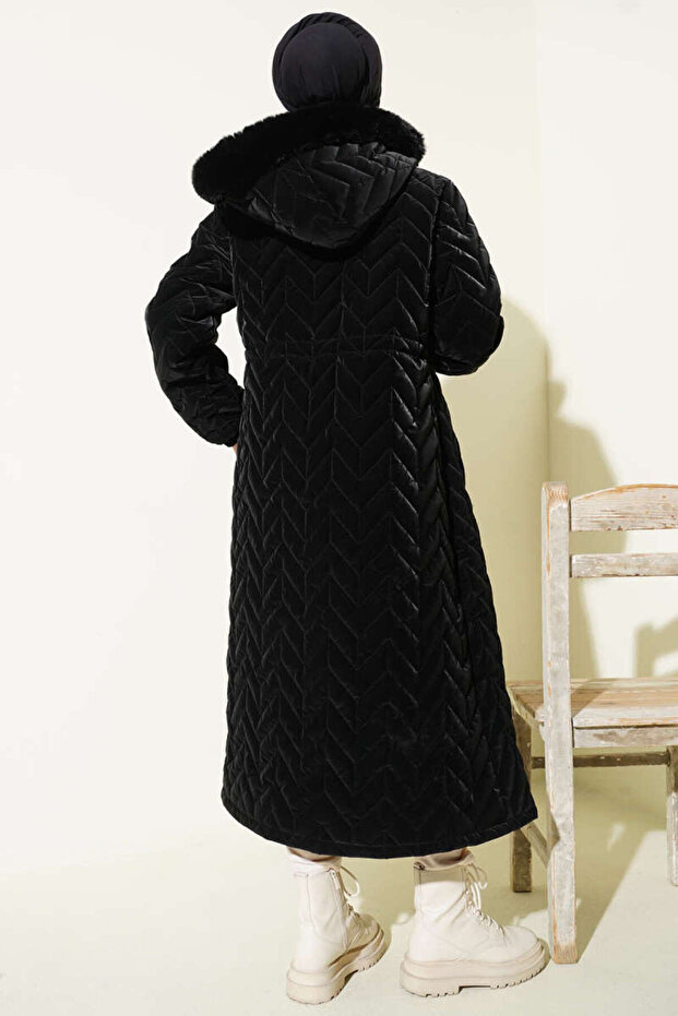 معطف منفوخ مبطن بتصميم متعرج بغطاء رأس - 3