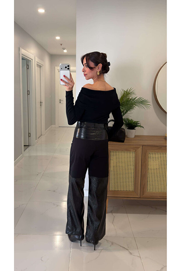 Retora Leather Detailed Patchwork Trousers - 4