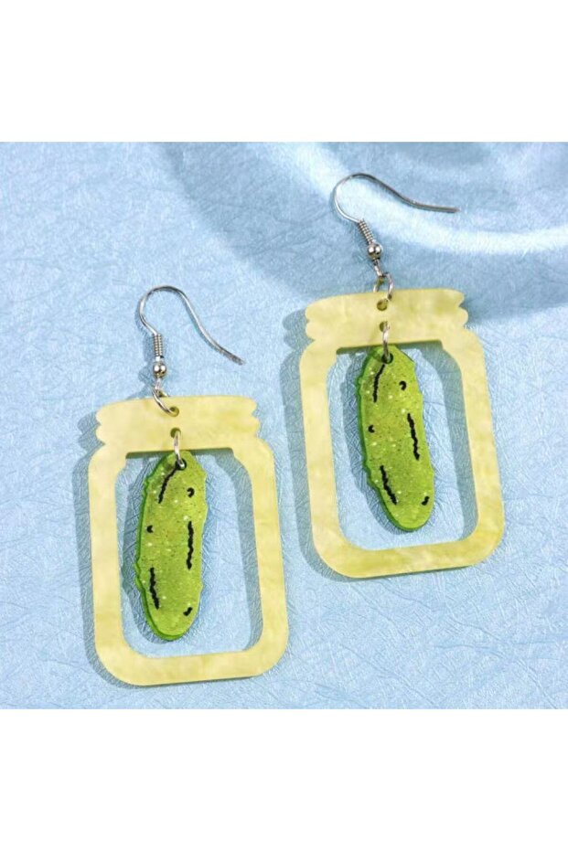 Bronze 1 Pair Creative Unique Personalized Cute Cartoon Acrylic Pickle Earrings For Women, Suitable