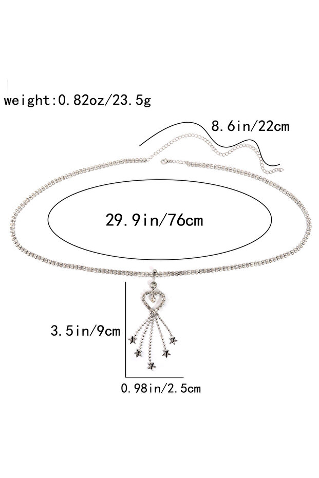 Silver Plated Heart Star Rhinestone Body Chains Belt Crystal Waist Chains Heart Pendant Summer Beach