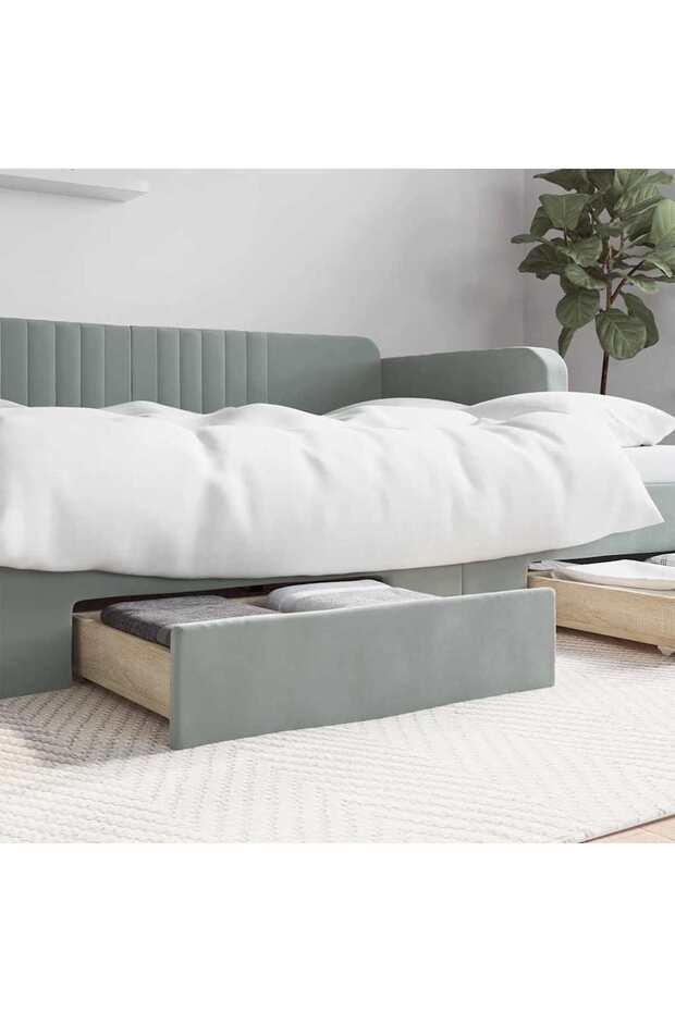 Bed Drawers 2 pcs Light Grey Engineered Wood and Velvet