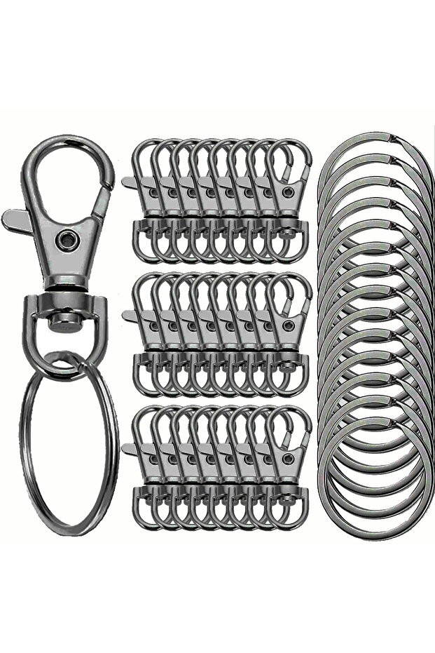 100PCS black 20/40/60/80/100 PCS Keychain Hook with Key Ring Keychain Clip Hook with Flat Ring for L