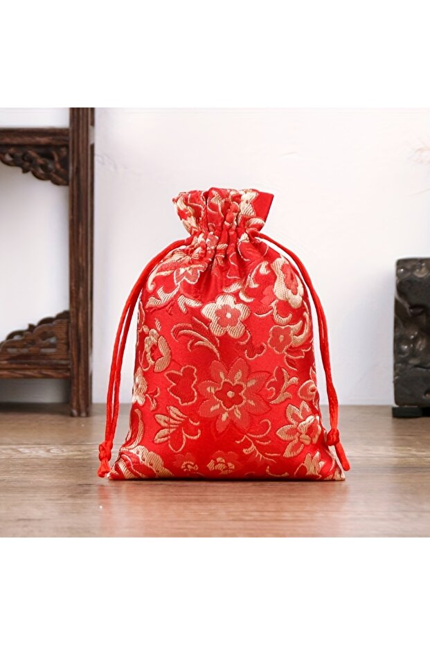 10x14cm Red 6pcs Brocade Jacquard Drawstring Strap Brocade Bag Blessing Bag Bracelet Necklace Cloth