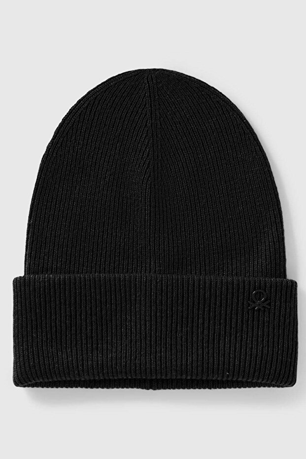 Black Men's Ej_Wool and Viscose Blend Logo Embroidered Beret Beret Model Code: (126Wca00X700)