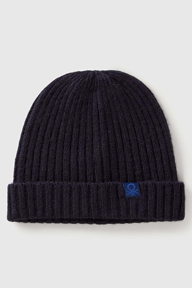 Yellow Men's Ek Wool and Viscose Blend Ribbed Beanie with Logo Label Beanie Model Code: (126Wga00666U)